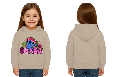 Unisex Stitch Baskılı Çocuk Swaetshirt Baskılı Kapüşonlu 3 İplik Şardonlu
