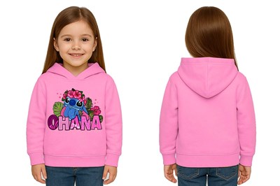 Unisex Stitch Baskılı Çocuk Swaetshirt Baskılı Kapüşonlu 3 İplik Şardonlu