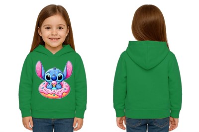 Unisex Stitch Baskılı Çocuk Swaetshirt Baskılı Kapüşonlu 3 İplik Şardonlu