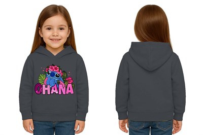 Unisex Stitch Baskılı Çocuk Swaetshirt Baskılı Kapüşonlu 3 İplik Şardonlu