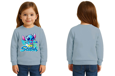 Unisex Stitch Baskılı Çocuk Swaetshirt 3 İplik Şardonlu