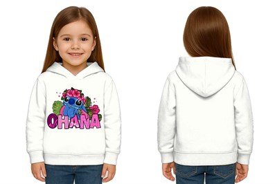 Unisex Stitch Baskılı Çocuk Swaetshirt Baskılı Kapüşonlu 3 İplik Şardonlu
