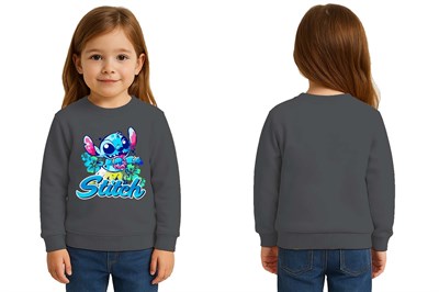 Unisex Stitch Baskılı Çocuk Swaetshirt 3 İplik Şardonlu