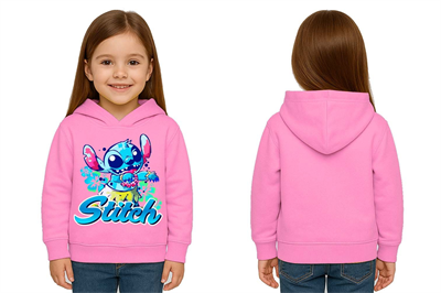Unisex Stitch Baskılı Çocuk Swaetshirt  Baskılı Kapüşonlu 3 İplik Şardonlu