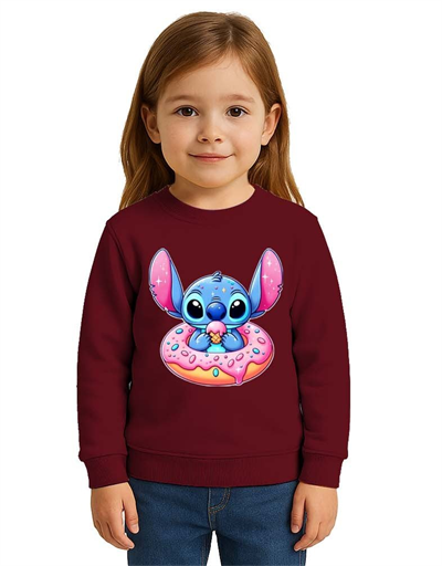 Unisex Stitch Baskılı Çocuk Swaetshirt 3 İplik Şardonlu