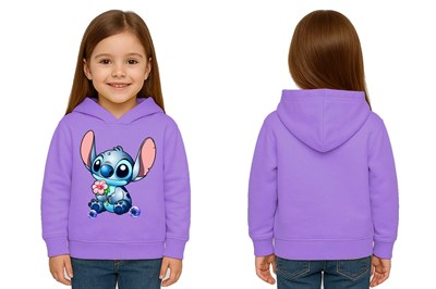 Unisex Stitch Baskılı Çocuk Swaetshirt Baskılı Kapüşonlu 3 İplik Şardonlu