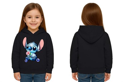 Unisex Stitch Baskılı Çocuk Swaetshirt Baskılı Kapüşonlu 3 İplik Şardonlu