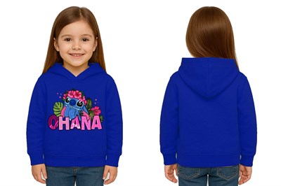 Unisex Stitch Baskılı Çocuk Swaetshirt Baskılı Kapüşonlu 3 İplik Şardonlu
