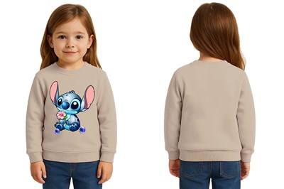 Unisex Stitch Baskılı Çocuk Swaetshirt 3 İplik Şardonlu