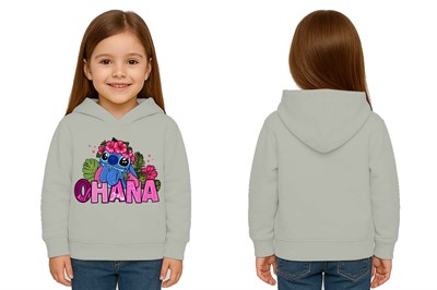 Unisex Stitch Baskılı Çocuk Swaetshirt Baskılı Kapüşonlu 3 İplik Şardonlu