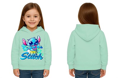 Unisex Stitch Baskılı Çocuk Swaetshirt  Baskılı Kapüşonlu 3 İplik Şardonlu