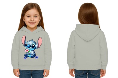 Unisex Stitch Baskılı Çocuk Swaetshirt Baskılı Kapüşonlu 3 İplik Şardonlu