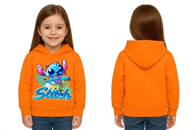 Unisex Stitch Baskılı Çocuk Swaetshirt  Baskılı Kapüşonlu 3 İplik Şardonlu