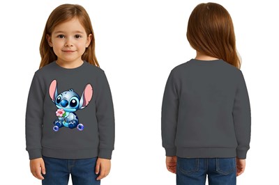 Unisex Stitch Baskılı Çocuk Swaetshirt 3 İplik Şardonlu
