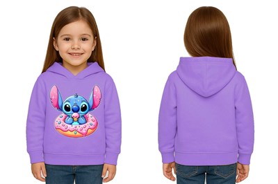 Unisex Stitch Baskılı Çocuk Swaetshirt Baskılı Kapüşonlu 3 İplik Şardonlu
