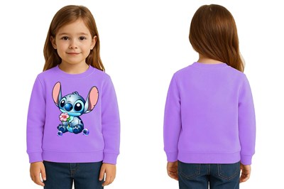 Unisex Stitch Baskılı Çocuk Swaetshirt 3 İplik Şardonlu