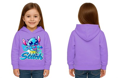Unisex Stitch Baskılı Çocuk Swaetshirt  Baskılı Kapüşonlu 3 İplik Şardonlu