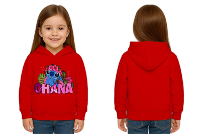 Unisex Stitch Baskılı Çocuk Swaetshirt Baskılı Kapüşonlu 3 İplik Şardonlu