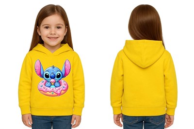 Unisex Stitch Baskılı Çocuk Swaetshirt Baskılı Kapüşonlu 3 İplik Şardonlu