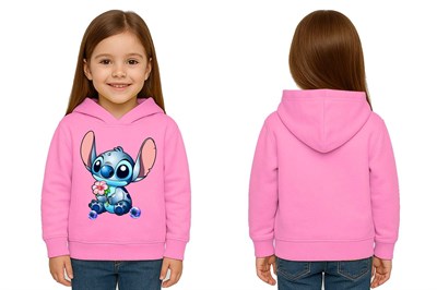 Unisex Stitch Baskılı Çocuk Swaetshirt Baskılı Kapüşonlu 3 İplik Şardonlu