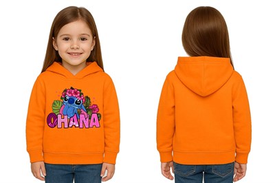 Unisex Stitch Baskılı Çocuk Swaetshirt Baskılı Kapüşonlu 3 İplik Şardonlu
