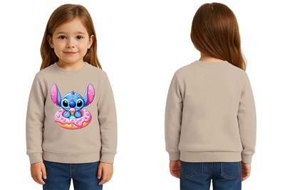 Unisex Stitch Baskılı Çocuk Swaetshirt 3 İplik Şardonlu