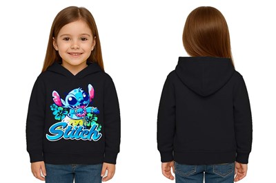 Unisex Stitch Baskılı Çocuk Swaetshirt  Baskılı Kapüşonlu 3 İplik Şardonlu
