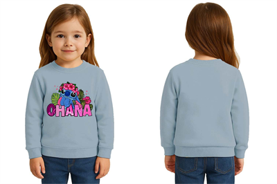 Unisex Stitch Baskılı Çocuk Swaetshirt 3 İplik Şardonlu