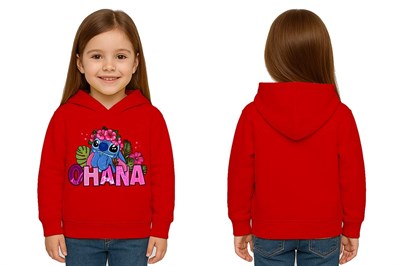 Unisex Stitch Baskılı Çocuk Swaetshirt Baskılı Kapüşonlu 3 İplik Şardonlu