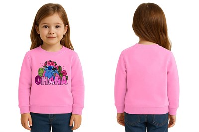 Unisex Stitch Baskılı Çocuk Swaetshirt 3 İplik Şardonlu