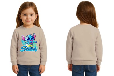 Unisex Stitch Baskılı Çocuk Swaetshirt 3 İplik Şardonlu