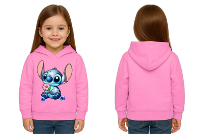 Unisex Stitch Baskılı Çocuk Swaetshirt Baskılı Kapüşonlu 3 İplik Şardonlu
