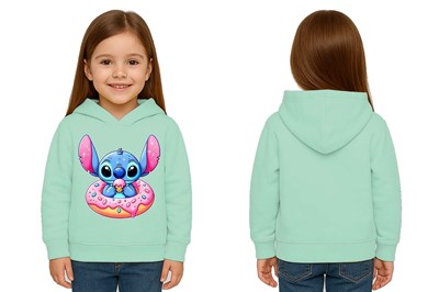 Unisex Stitch Baskılı Çocuk Swaetshirt Baskılı Kapüşonlu 3 İplik Şardonlu
