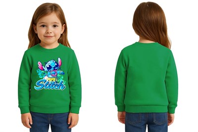 Unisex Stitch Baskılı Çocuk Swaetshirt 3 İplik Şardonlu
