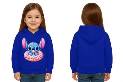 Unisex Stitch Baskılı Çocuk Swaetshirt Baskılı Kapüşonlu 3 İplik Şardonlu