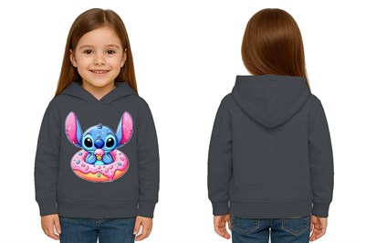 Unisex Stitch Baskılı Çocuk Swaetshirt Baskılı Kapüşonlu 3 İplik Şardonlu