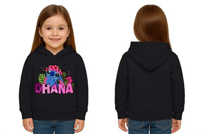 Unisex Stitch Baskılı Çocuk Swaetshirt Baskılı Kapüşonlu 3 İplik Şardonlu