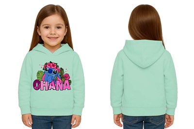 Unisex Stitch Baskılı Çocuk Swaetshirt Baskılı Kapüşonlu 3 İplik Şardonlu