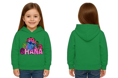 Unisex Stitch Baskılı Çocuk Swaetshirt Baskılı Kapüşonlu 3 İplik Şardonlu