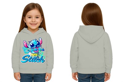 Unisex Stitch Baskılı Çocuk Swaetshirt  Baskılı Kapüşonlu 3 İplik Şardonlu