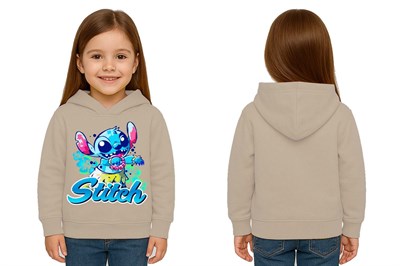 Unisex Stitch Baskılı Çocuk Swaetshirt  Baskılı Kapüşonlu 3 İplik Şardonlu