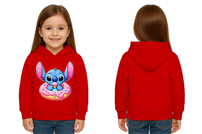 Unisex Stitch Baskılı Çocuk Swaetshirt Baskılı Kapüşonlu 3 İplik Şardonlu