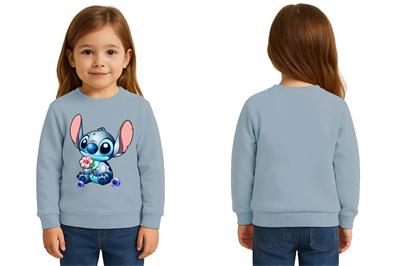Unisex Stitch Baskılı Çocuk Swaetshirt 3 İplik Şardonlu