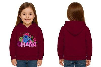 Unisex Stitch Baskılı Çocuk Swaetshirt Baskılı Kapüşonlu 3 İplik Şardonlu