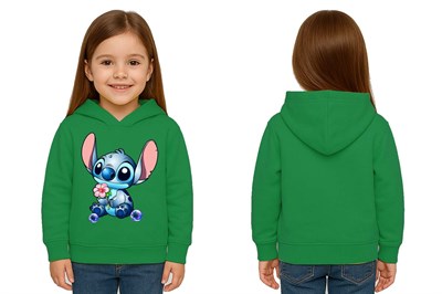 Unisex Stitch Baskılı Çocuk Swaetshirt Baskılı Kapüşonlu 3 İplik Şardonlu