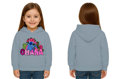 Unisex Stitch Baskılı Çocuk Swaetshirt Baskılı Kapüşonlu 3 İplik Şardonlu