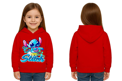 Unisex Stitch Baskılı Çocuk Swaetshirt  Baskılı Kapüşonlu 3 İplik Şardonlu