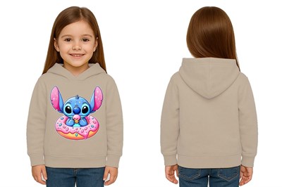 Unisex Stitch Baskılı Çocuk Swaetshirt Baskılı Kapüşonlu 3 İplik Şardonlu
