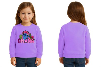 Unisex Stitch Baskılı Çocuk Swaetshirt 3 İplik Şardonlu