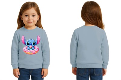 Unisex Stitch Baskılı Çocuk Swaetshirt 3 İplik Şardonlu